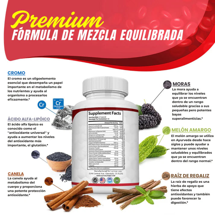 TOPLUX Blood Sugar Complex® Cápsulas que reducen diabetes x2