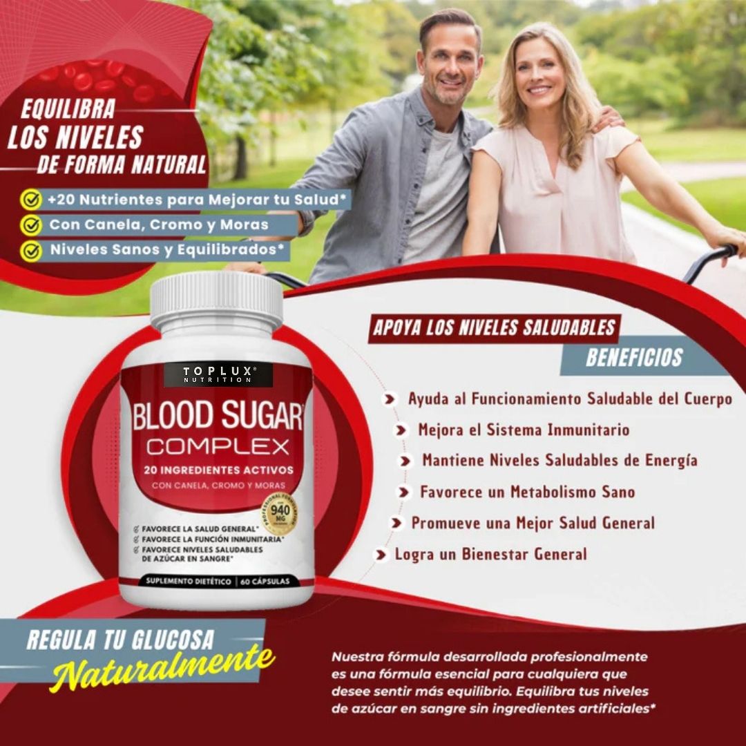 TOPLUX Blood Sugar Complex® Cápsulas que reducen diabetes x2